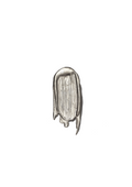 Handcrafted brooch in silver looking like a paint stroke on white background