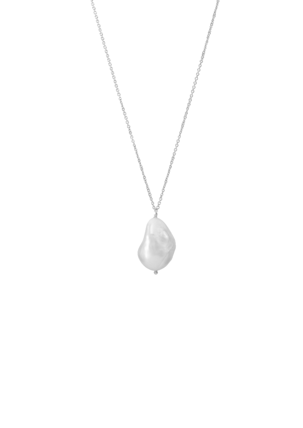 Handcrafted silver pearl necklace on white background