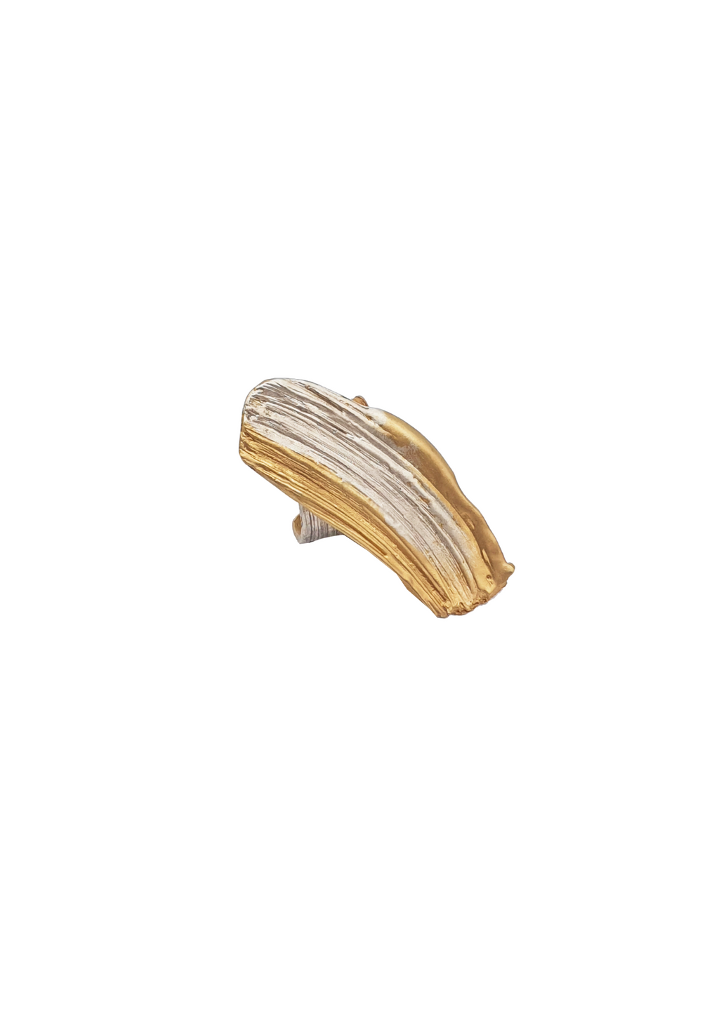 Handcrafted gold paint stroke ring with white  color on top on white background