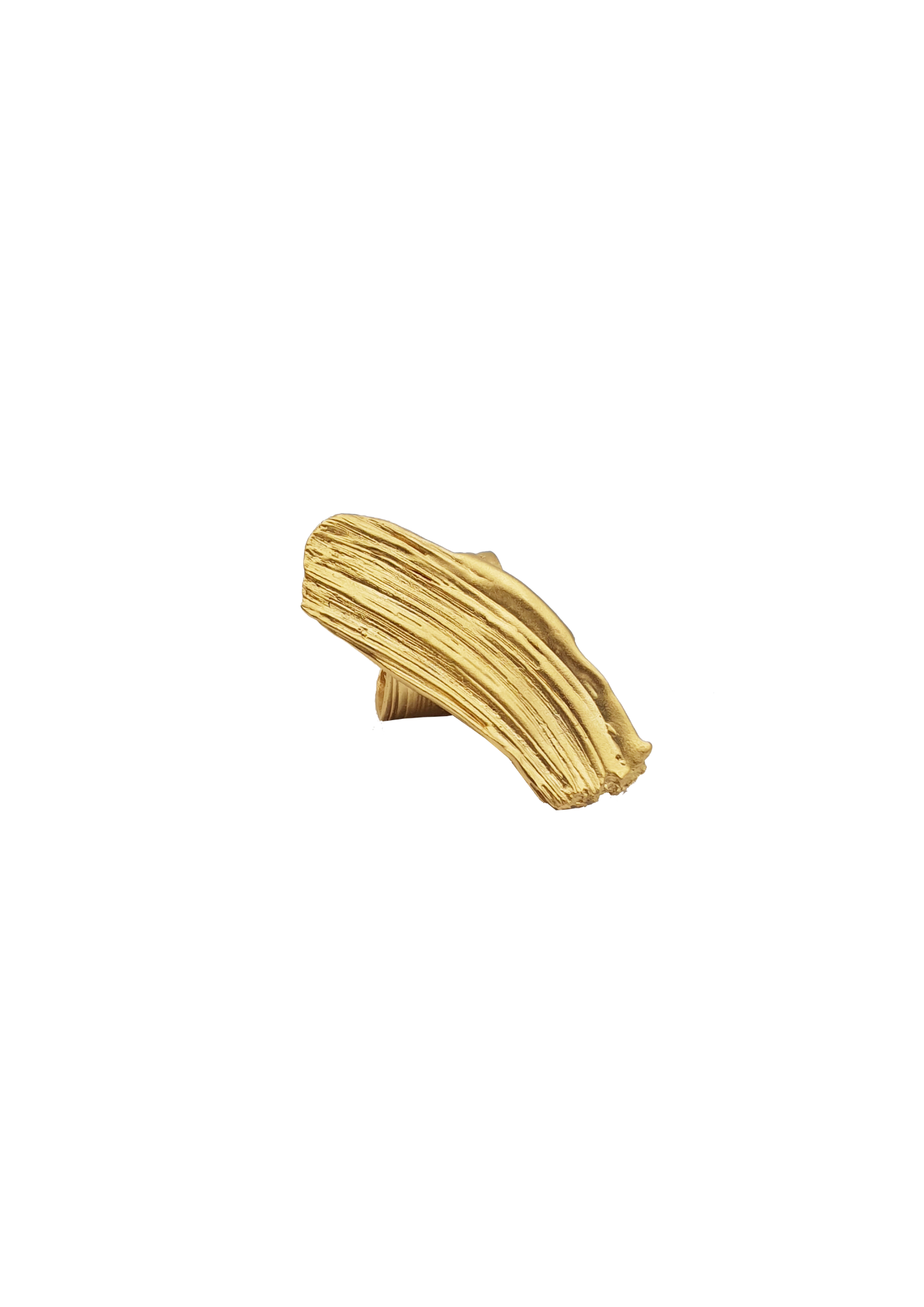 Handcrafted gold ring, looking like a paint stroke on a white background