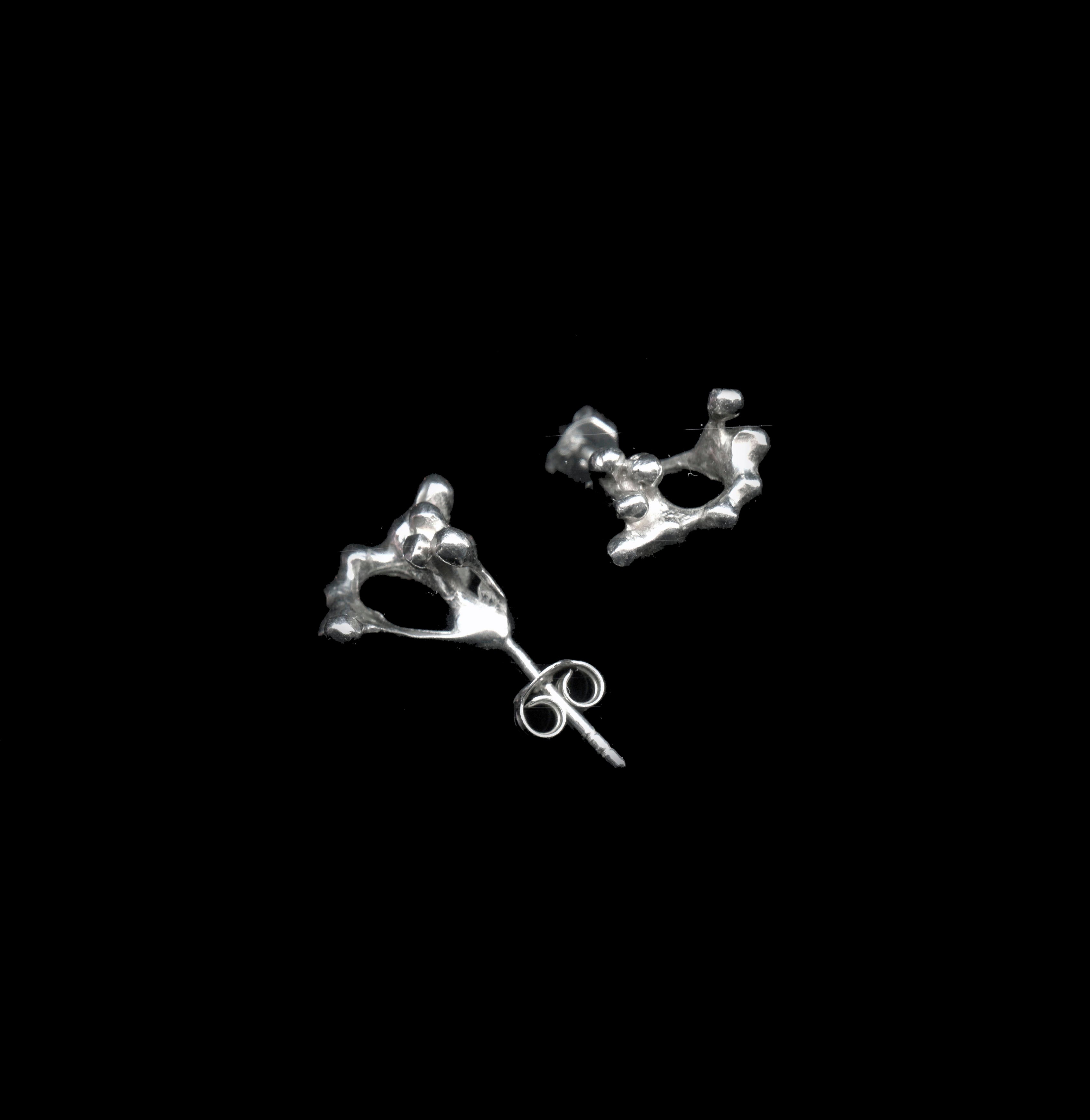 handcrafted Rubella earrings in silver on black background