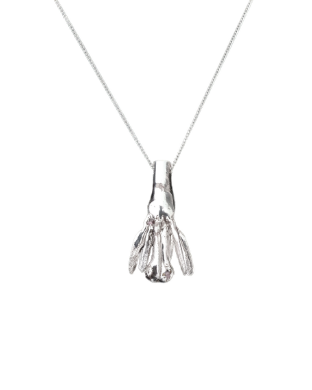 Handcrafted Silver necklace with a unique pendant on a white background
