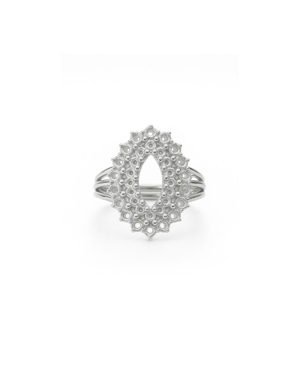 Handcrafted silver ring on white background